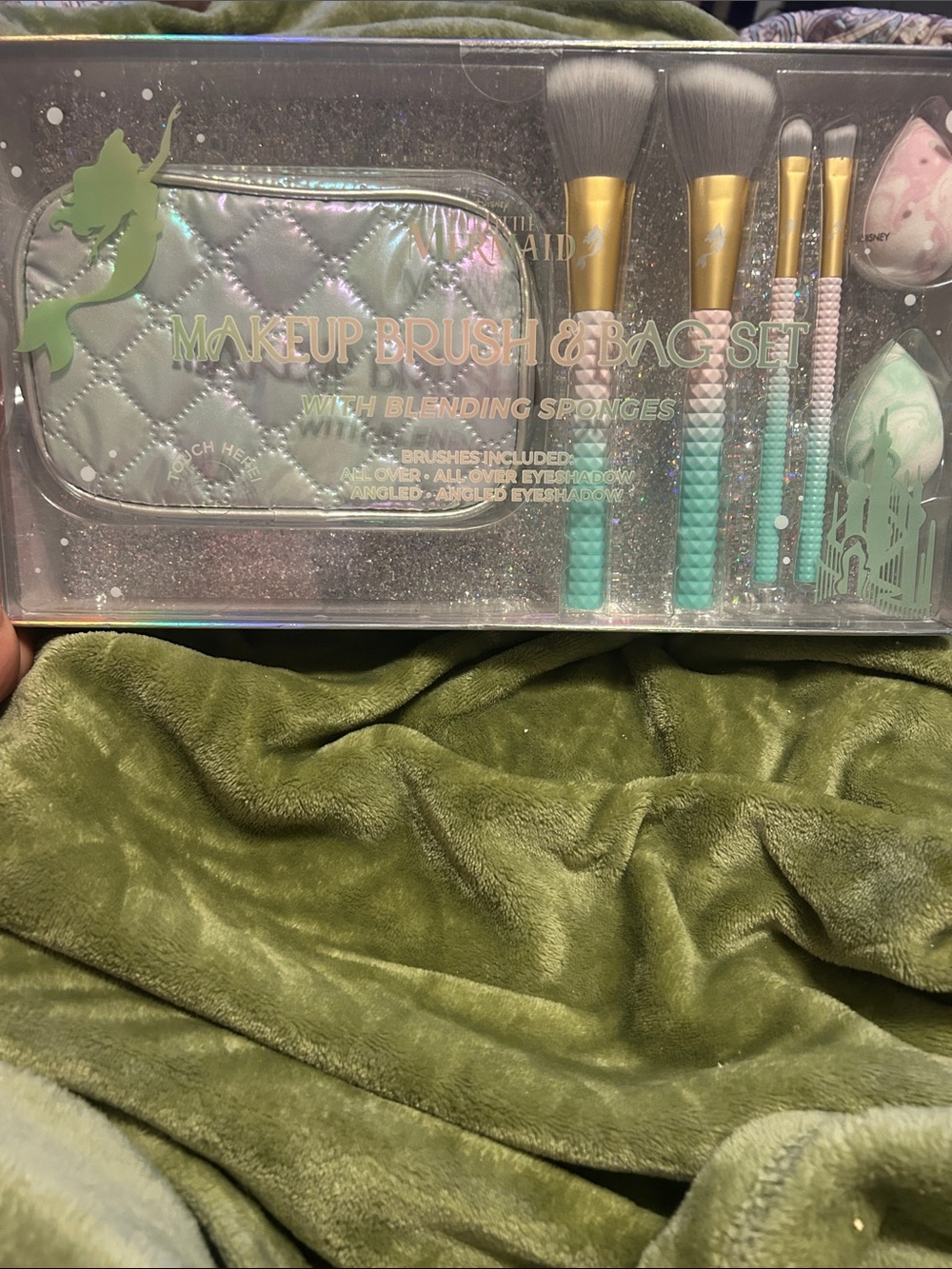 The Little Mermaid  Brush & Bag Set - Iridescent Silver Pouch with Teal Brushes